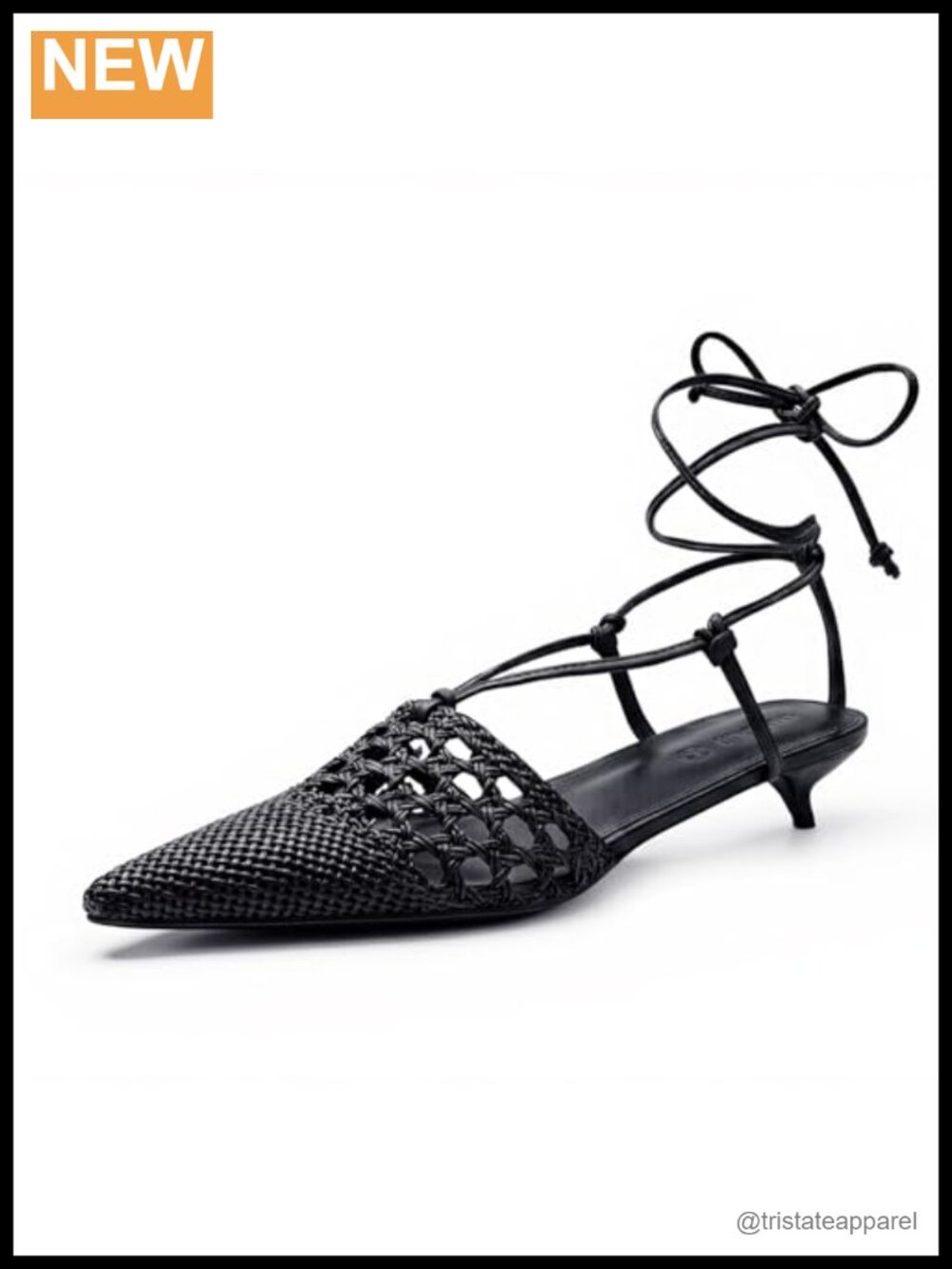 Pointed Toe Woven Mesh Kitten Heel Lace Up Pumps